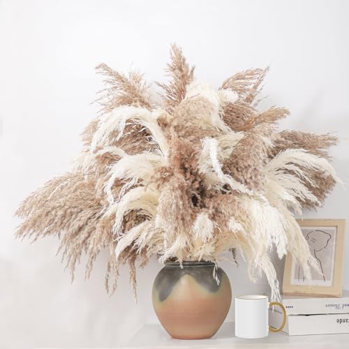 28" inch 20 Stems Large Pampas Grass Decor - Fluffy Brown & White Pampas Grass Decor Tall Pompas Grass for Floor Vase - Boho Home Decor Wedding Decor Natural Flower Bouquet - size: 20pcs 10brown & 10white