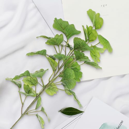 Gresorth 29" Artificial Ginkgo Leaves Ornament Fake Green Branch Display Realistic Faux Biloba Plant Bouquet Decoration Home Cabinet Table 4pcs - color: B