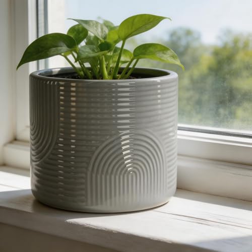 6 Inch Ceramic Plant Pot – Decorative Indoor Planter (No Drainage Hole) for Succulents, Herbs & Houseplants – Modern Tabletop Desk Planter – Stone Gray - color: Stone Gray