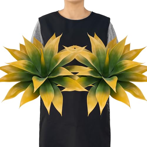 Ttranewsoo Artificial Agave Plants,Large UV Resistant Fake Agave Planters for Indoor and Outdoor Decorating Tropical Plant Succulents Greenery Indoor Decor (2Pack,18" Yellow) - color: Yellow Green