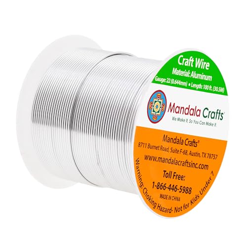 Mandala Crafts 22 Gauge Anodized Aluminum Craft Wire for Jewelry Making - 100 FT Colored Flexible Silver Tone Wire - Bendable for Bonsai Armature Crafting Sculpting - color: Silver, size: 22 Gauge