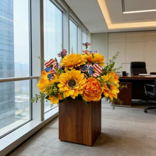 8 Faux Silk Peonies with 4 Free Silver Dollar Eucalyptus Stems, Multi-Color Floral Decor for Home, Courtyard, Wedding & Hotel (Yellow, 12) - color: 8xiangrikuiyellow +4anshuye, size: 12 pack