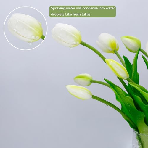 4 Budles (20Pcs) White Tulips Artificial Flowers 13" Latex Fake Flowers for Wedding Home Decor(White) - color: White