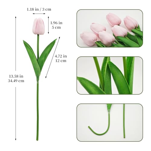 25Pcs Tulips Artificial Flowers, Faux Tulips Artificial Tulips Real Touch Tulip Fake Flowers Bouquets for Spring Wedding Home Kitchen Office Party Decor (Pink) - color: Pink