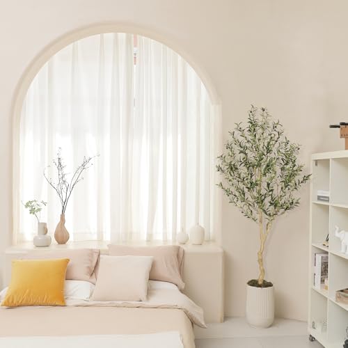 Realead Faux Olive Tree 6ft - Tall Olive Trees Artificial Indoor with Natural Trunk and Lifelike Leaves - Fake Olive Tree with Pot for Modern Home Office Living Room Decor - size: 6ft