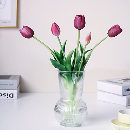 16-inch Premium Real Touch Fake Tulips, Artificial Flowers with Buds, Flexible Stem Easy to Shape, Faux Tulips (Vase not Included), 5-Pack Set of Royal Purple - color: Royal Purple