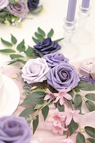 Floroom Artificial Flowers 25pcs Real Looking Lavender Purple Ombre Colors Foam Fake Roses with Stems for DIY Wedding Bouquets Bridal Shower Floral Centerpieces Party Tables Home Decorations - color: Shades of Lavender