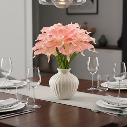 Floral Kingdom 20 Pack 14" Calla Lily Artificial Flowers – Real Touch Blush Pink Latex Faux Flowers for Home Decor, Table Centerpieces, Living Room and Weddings - color: Blush Pink