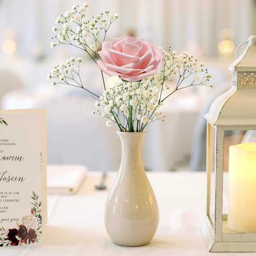 Lifewit Artificial Flowers, 50 Pcs Blush Foam Real Looking Roses with Stems, Fake Roses for DIY Wedding Bouquets, Centerpieces Arrangements, Valentine Decorations - color: Blush