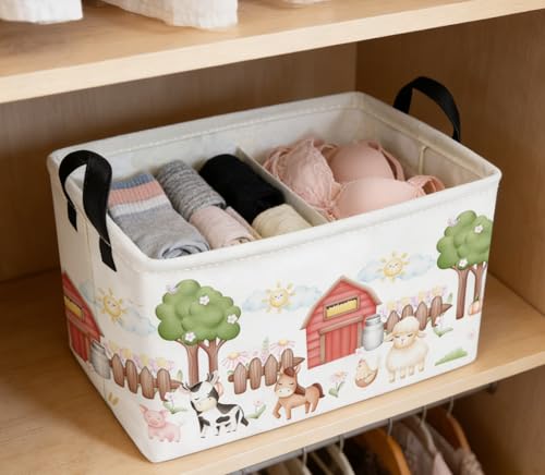 Essme Rectangular Farm Basket,Kids Baskets Empty with Handles,Cute Baskets for Kids Room Decor,Boys and Girls, Gift Basket,(Animal Farm) - color: Animal Farm