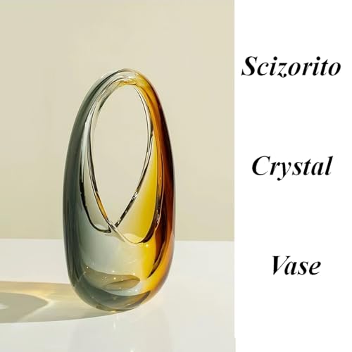 Crystal Vase, Modern Decorative Vase, Minimalist Floral Vase, Light Luxury Style for Home Decor, Centerpiece, Office, Pampas Grass, Dried Flowers, Flowers and Buds (S-Caramel) - color: S-caramel