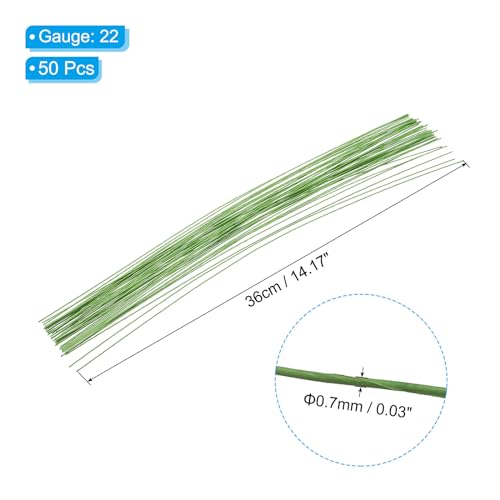 PATIKIL 22 Gauge 14" Floral Stem Wire, 50 Pcs Paper Wrapped Iron Artificial Flower Stem Accessories for DIY Bouquet Stem and Craft Decoration, Light Green - color: Light Green