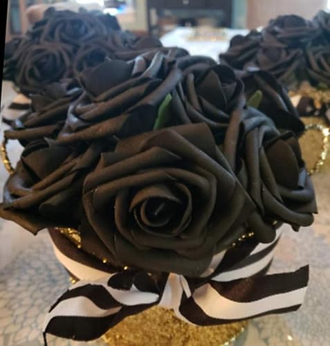 Higfra Artificial Flowers 50 Stems Realistic Roses - Lifelike Fake Flowers for Wedding Bouquets, Baby Shower Decor, Home Centerpieces, DIY Floral Arrangements (Black, 50pcs) - color: Black, size: 50Pcs