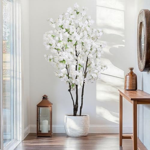 BINCUE Artificial White Cherry Blossom Tree Fake Tree Cherry Blossom Decor Fake Flowers Faux Flowering Tree White Flowers Floral Artificial Plants for Indoors Outdoors Room Home Decor Gift 6FT - color: White-07ap