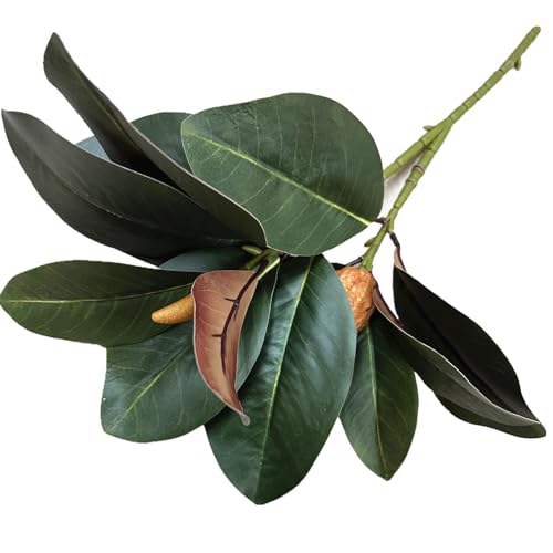 Artificial Magnolia Leaves Plant, Fake Branches 18.5 Inch 3D Plastic Leaf Greenery Bushes Faux Simulation Shrubs Stems Twigs for Home Garden Decor Vase Office Wedding Party DIY Decoration Green 2 Pack - color: Magnolia Branches 2 Pcs