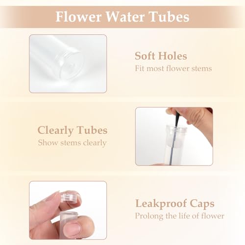 50 Pcs Flower Water Tubes with 50 Pcs Rose Gold Single Rose Sleeve Single Rose Holder for Bouquets Flower Vials Individual Single Stem Floral Wrapping Bag for Mother's Day Graduation Florist Supplies - color: Rose Gold, size: single flower wrap