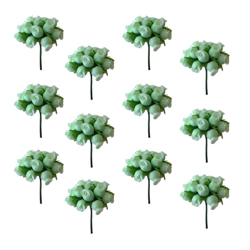Mint Green Artificial Silk Flower Roses - 12 Mini Bouquets of 12 Rosebuds, 144 Rosebuds Total, St. Patrick's Day, St. Paddy's Day, Gift Wrapping, Wreaths, Bows, Present, Wedding, Reception, Wreath - color: Mint Green