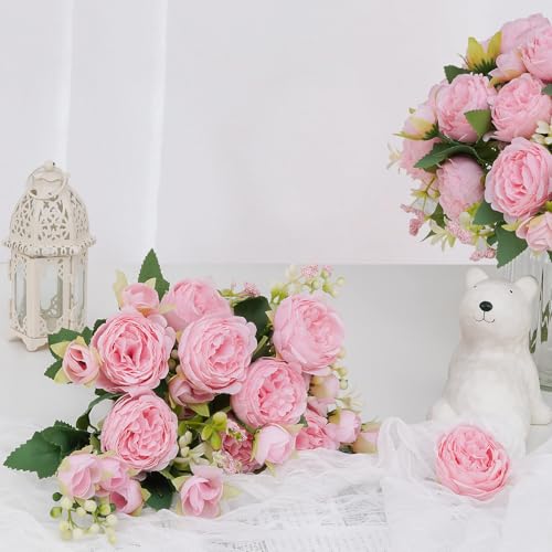 MARTINE MALL 4 Packs Peonies Artificial Flowers, Light Pink Artificial Peonies, Silk Peonies Flowers Fake Peonies Artificial Flowers Peonies Bouquet for Centerpiece Table Wedding Party Home Decor - color: Light Pink, size: 4PCS