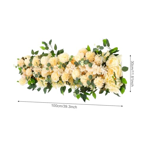 Wedding Arch Artificial Flowers Panels, Silk Rose Floral Wall Backdrop, 13.8 x 13.8in Artificial Flowers Garland for Wedding Party Table Decoration, White (Champagne Color, 1 Pcs) - color: Champagne Color, size: 1 Pcs