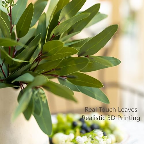 Avoeco 15 Pcs Faux Eucalyptus Stems – Real Touch Artificial Greenery with Seeded and Leaf Branches, Oilve Tree 14.5'' Tall for Vase, DIY Floral Arrangements, Wedding Bouquets, Home Décor, Centerpieces
