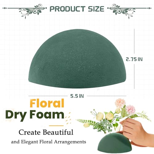 Half Ball Florist Foam, Green Sponge Blocks for Fresh or Artificial Flower Arrangements, DIY Sphere Planters Floral Foam Round for Craft Supplies, Wedding, Birthdays, Home Decor (5.5 X 2.8 Inches)