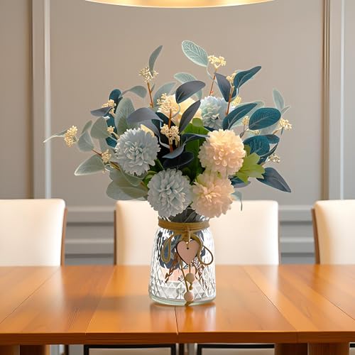 LADADA Artificial Flowers with Vase, Floral Arrangements forHydrangea Flower Dining Table Centerpiece Decor - color: Gray+white
