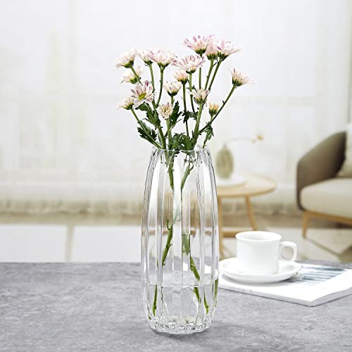 Modern Ribbed Glass Vase for Flowers, Candles and Decorative Accents - Black, Grey, Amber, Clear and Colored Tall/Short Vase for Centerpieces and Home Table Decor (Clear, H-11.8inch) - color: Clear, size: H-11.8inch