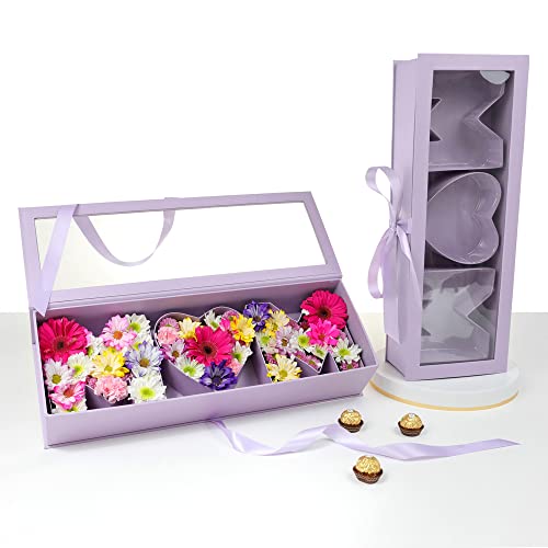 UNIKPACKAGING “MOM” Flower Gift Letter Shaped Fillable Box, with Plastic Liner, Size 22″ x 8″ x 4″ inches, for Luxury Style Flower and Gift Arrangements (Lavender) - color: Lavender