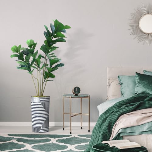 Artificial Tree in Modern Geometric Pattern Planter, Fake Ficus Lyrata Silk Tree for Indoor and Outdoor Home Decoration - 66" Overall Tall (Plant Pot Plus Tree) - style: Ficus Lyrata