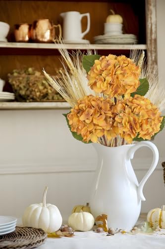 Hollyone 3Pcs Yellow Hydrangea Artificial Flowers Faux Dried Touch Hydrangeas Silk Flowers with Stems Fake Fall Florals Flower for Home Wedding Table Centerpiece Vase Arrangements Fall Decorations - color: Yellow - Dried Hydrangea