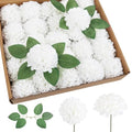 White Dahlia Artificial Flowers,25Pcs Faux Dahlia Flowers Heads Real Looking Foam Roses with Stem for DIY Crafts Wedding Party Office Home Floral Arrangements (White) - color: White