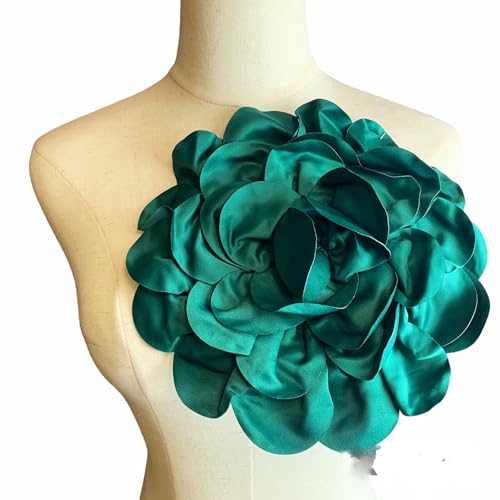 Heyiwell Large Satin Fabric flower for Brooch Pin Wedding Party Dance Dress Suit Clothes Head Hair Accessories DIY Decor 9.45"Inch - color: Blackish Green