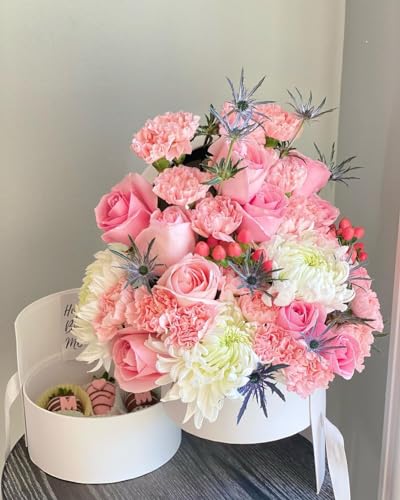 UNIKPACKAGING Premium Quality Round Flower/Gift Box 2 TIER w Lid, Size 7.8 dia x 7 inch for Luxury Arrangements (White) - color: White