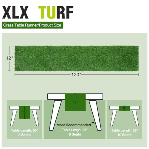 XLX TURF Green Artificial Grass Table Runner for Sport Golf Spring Summer Party Decorations - 12"x120"/10 FT Fake Grass Crafts Table Centerpiece Birthday Wedding Baby Shower Dining - size: 12 x 120 Inches / 1PC