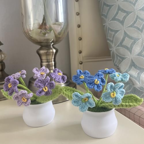 Artificial Crochet Flowers, Handmade Knit Floral Arrangements for Home Decor, Wedding Bouquet Centerpiece Gift for Mother’s Day, Birthday, Anniversary, Kitchen, Office Desk (Purple-A) - color: Purple-a