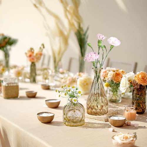 UPBUD Amber Glass Bud Vases Set of 12, Gold Mini Flower Vase for Centerpieces, Small Vases in Bulk for Wedding Decorations, Vintage Vase for Table, Recepetion, Home Décor - color: Standard-gold Amber, size: 12pcs