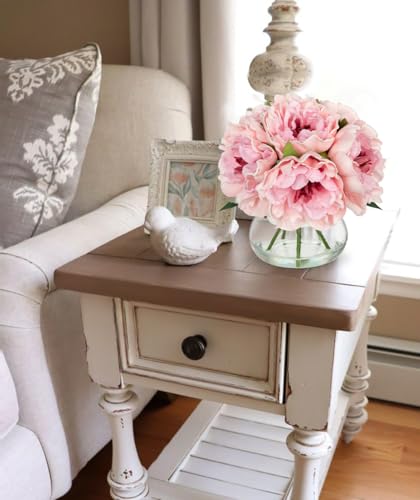 Hollyone Light Pink Peonies Artificial Flowers with Vase Faux Flowers Peony Fake Flowers Silk Flower Arrangements in Glass Vase with Faux Water for Bathroom Table Centerpiece Shelf Home Decor - color: Peony, Light Pink
