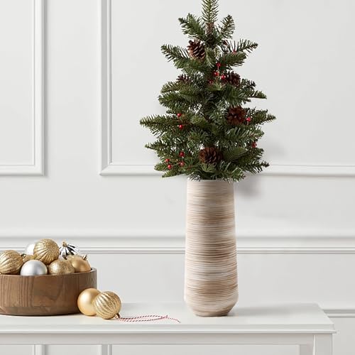 ALMA White Vessel 13 Inch Tall, Large Floor Vase for Wedding and Housewarming|Ceramic Pampas Grass Vase in Minimalist Modern Home Decor, Aesthetic Room Decor, Shelf Decor - color: Cylindrical-white-13''