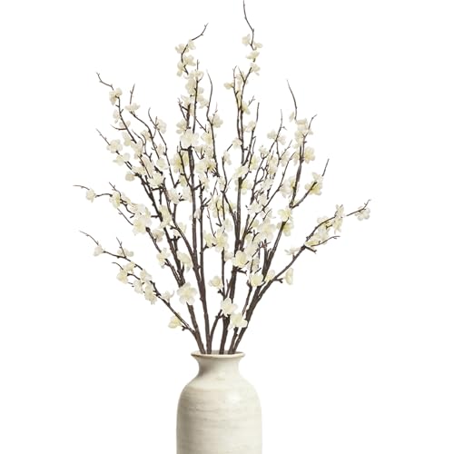 4 Pcs Cherry Blossom Branches 39 Inch White Fake Flowers Spring Decorations for Home Decor, Artificial Flowers Long Stem Branches for Vase Wedding Office Party Table Decor Centerpieces - color: White, size: 4 Pcs