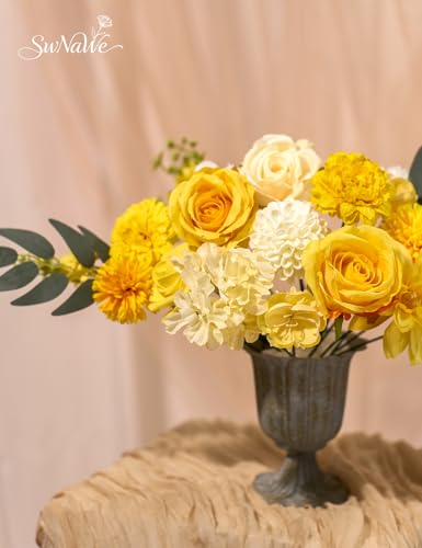 Yellow Flowers Artificial Roses Combo Set Fake Pink Silk Flowers Faux Peony Flowers Mix Dahlia with Stems for Wedding Bouquets Baby Bridal Shower Party Floral Arrangements Decor - color: Yellow, size: The Modern Classic