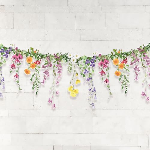 Cheerland Flower Banner Wildflower Garland Floral Party Decorations Whimsical Decor for Enchanted Garden Floral Woodland Theme Picnic Girls Birthday Tea Party Garden Wedding Onederland Baby Shower