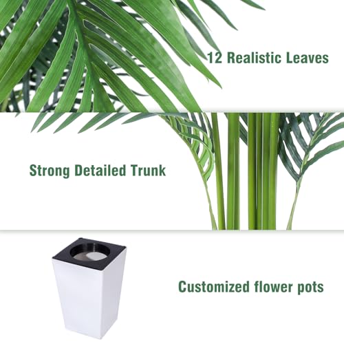 Artificial Palm Tree with White Tall Planter, 5ft Tall Potted Artificial Silk Palm Tree Plant, Fake Tropical Plant, Home Office Floor Room Decor Plants Indoor Outdoor, Housewarming Gift - size: 5ft