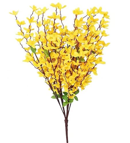 Artificial Silk Forsythia Flower Branches Jasmine Flowers Yellow Silk Fake Winter Jasmine Orchids Flowers for Indoor Outdoor DIY Floral Arrangement Wedding Party Home Office Decorate - color: Yellow-1