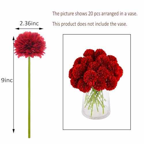 Kimura's Cabin 20Pcs Burgundy Red Chrysanthemums Artificial Flowers Silk Fake Mums Flowers with Stem for Home Table Centerpiece Christmas Floral Arrangement Halloween Decor - color: Red