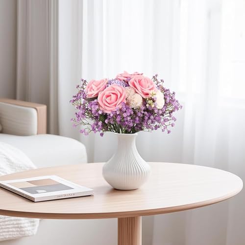 ABAJI Tiny Babys Breath Artificial Flowers Gypsophila Real Touch Flowers for Wedding Party Home Garden Decoration 12 inch in Length Small and Short - color: Light Purple, size: 6 PCS