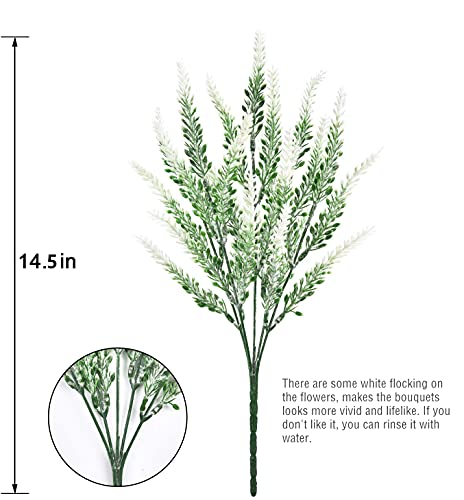 PASYOU Artificial Lavender Flowers, Plastic Plants Fake Simulation Flower Wedding Indoor Outdoor Bridal Bouquet Home Garden Balcony Patio Planter Filler DIY Arrangement Decoration - White 6 Pcs - color: Lavender-white 6 Pcs
