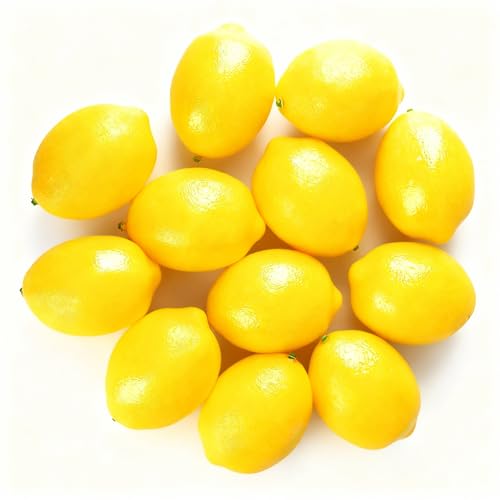 Fake Lemons for Home Kitchen Table Fruit Bowl Decoration, 3.75", Yellow, 12 Pack - color: Yellow, size: 3.75"