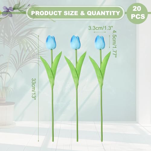 uxcell 20pcs Tulips Artificial Flowers, Faux Flowers Silk Fake Tulip Stems Real Touch for Wedding Bouquet Centerpiece Table Party Decoration(Gradient Blue) - color: Gradient Blue