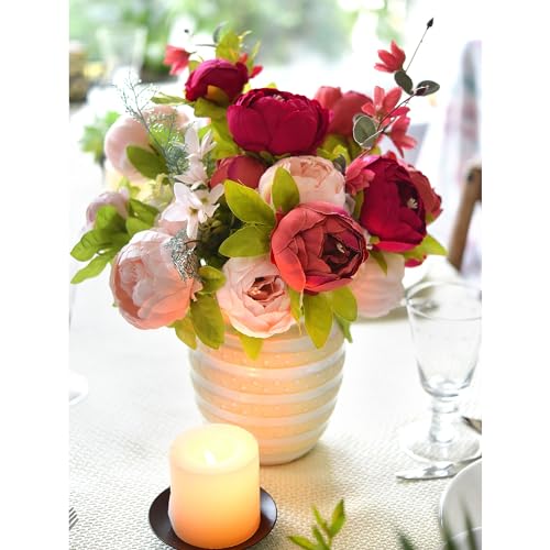 FiveSeasonStuff Burnt Pink and Dusty Pink Vintage Artificial Peonies Silk Flowers and Hydrangeas for Wedding Bridal Home Decor – Beautiful Floral Centerpiece Bouquet (Fireside Romance) - color: Fireside Romance (Burnt Pink and Dusty Pink)