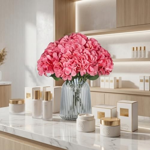 2Bouquets Artificial Fake Flowers Silk Hydrangea Arrangements Wedding Bouquets Decorations Plastic Floral Home Kitchen Garden Party Festival Bar DIY(Dark Pink) - color: Dark Pink,5flower Heads